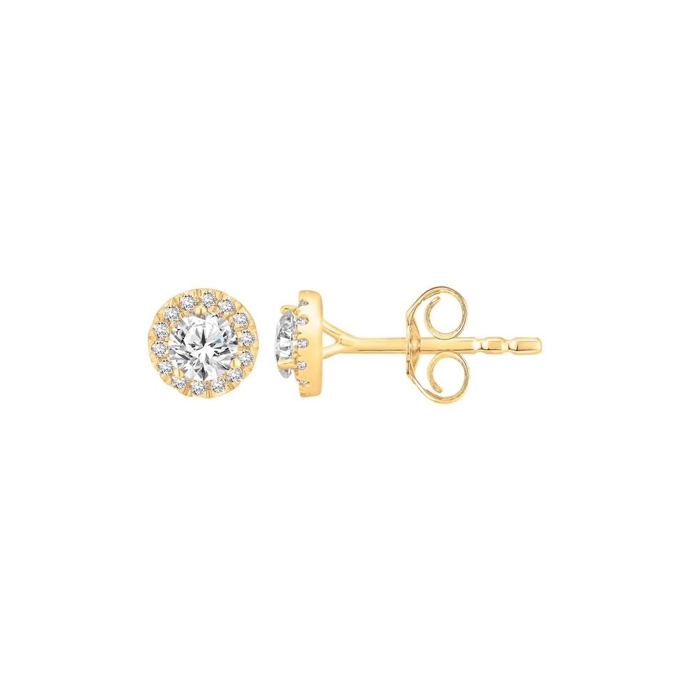 Lab Grown Diamond Halo Stud Earrings in 10K Yellow Gold (1/2 ct. tw.) – Image 2 of 6