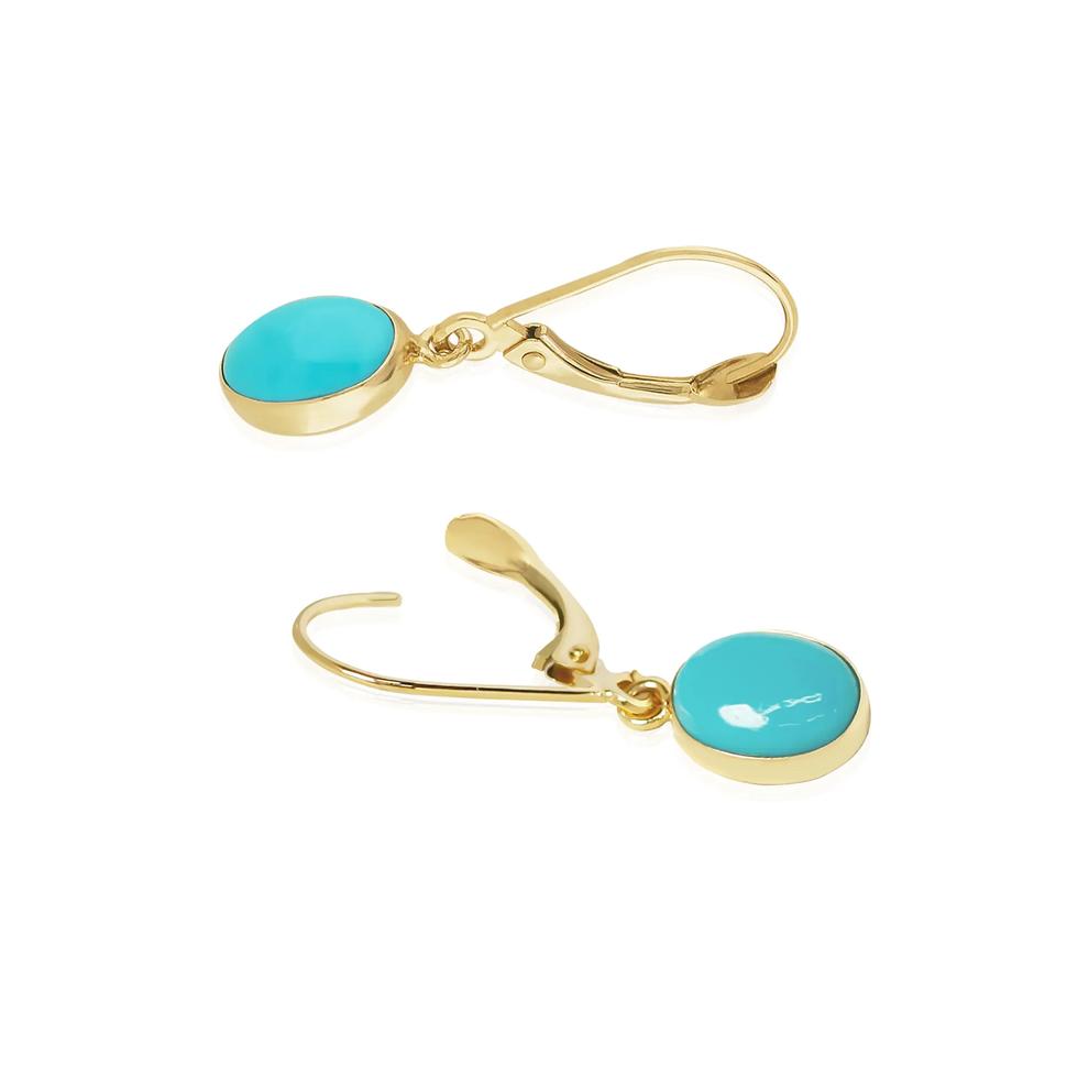 Turquoise Drop Earrings in 14K Yellow Gold – Image 2 of 2