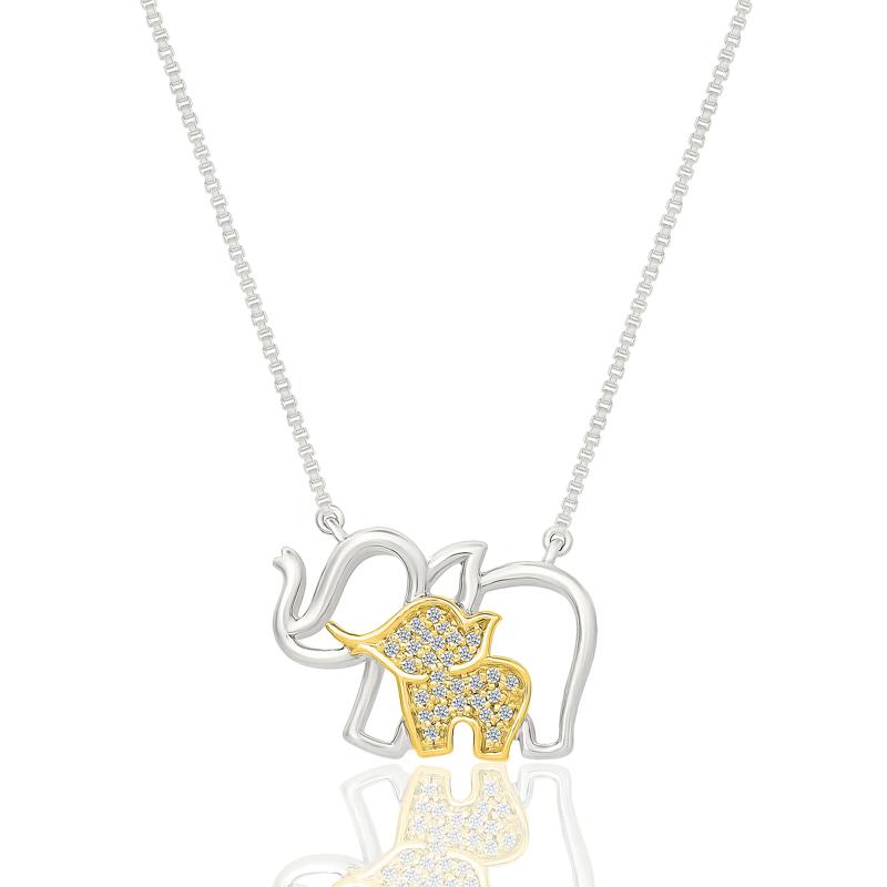 Diamond Mother and Child Elephant Pendant in Sterling Silver and 10K Yellow Gold (1/10 ct. tw.) – Image 1 of 3