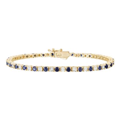 Blue Sapphire & Diamond Line Bracelet in 10K Yellow Gold (1/7 ct. tw.)