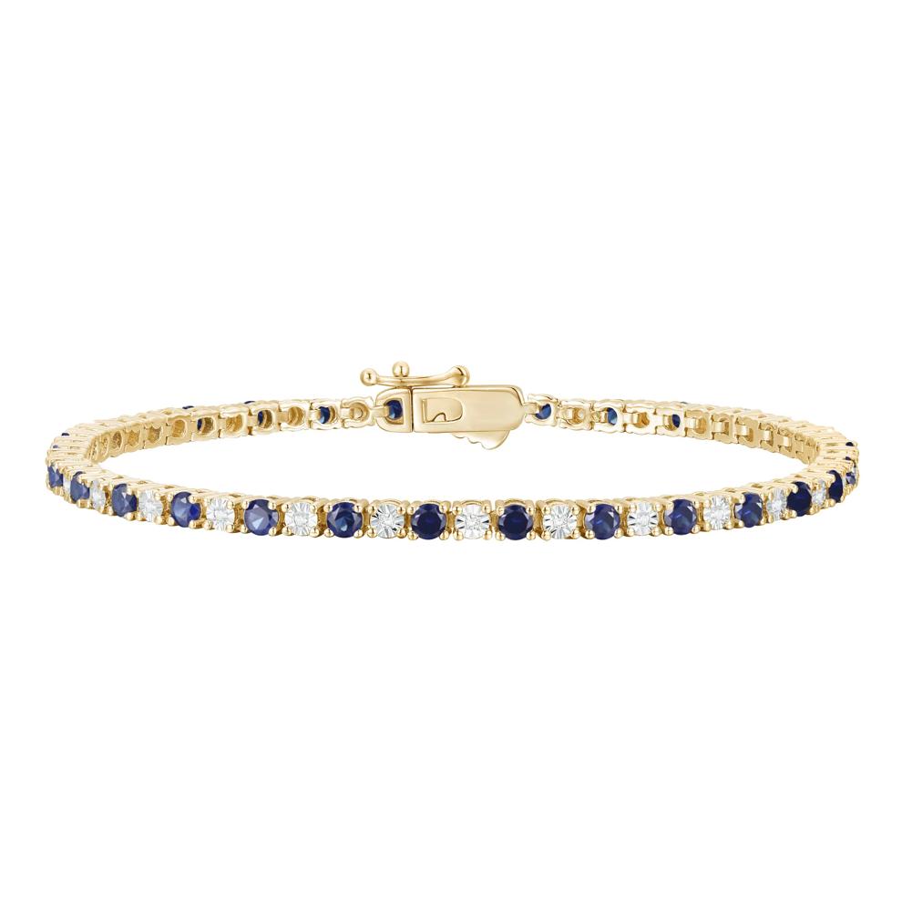 Blue Sapphire &amp; Diamond Line Bracelet in 10K Yellow Gold (1/7 ct. tw.) – Image 1 of 1