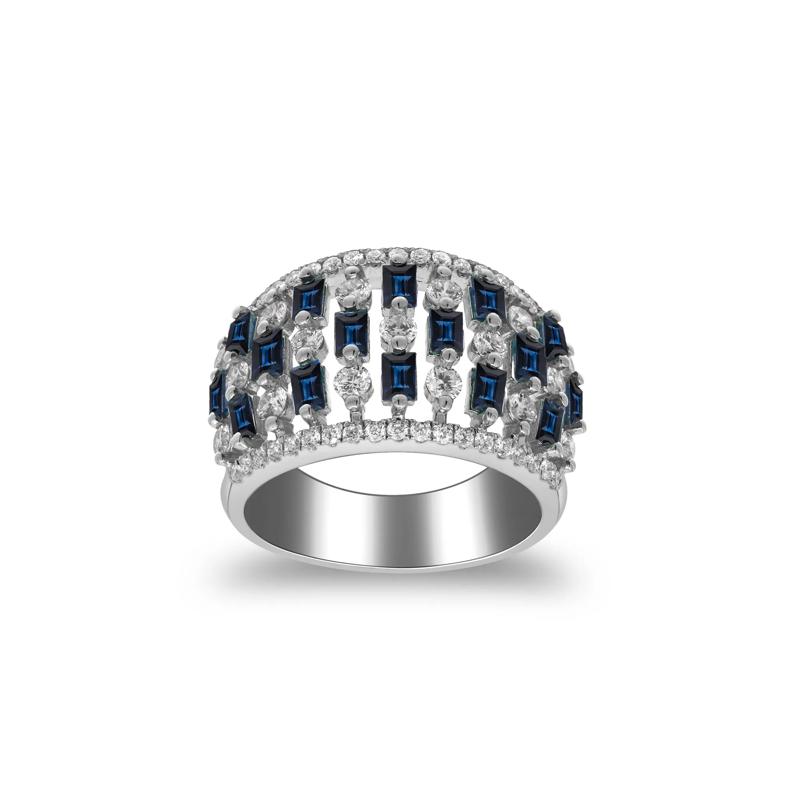 Blue Sapphire and Diamond Checkerboard Ring in 14K White Gold &#40;1 ct. tw.&#41; – Image 5 of 5