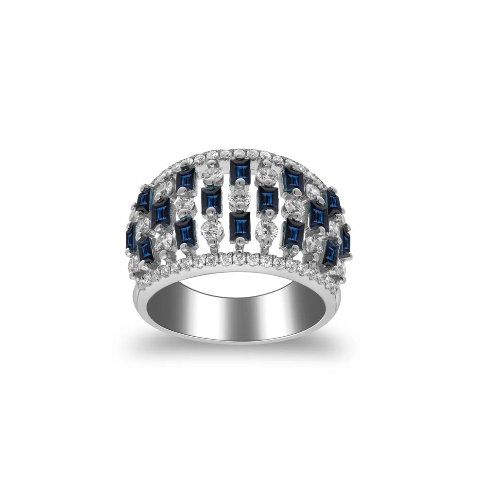 Blue Sapphire and Diamond Checkerboard Ring in 14K White Gold (1 ct. tw.) – Image 5 of 5