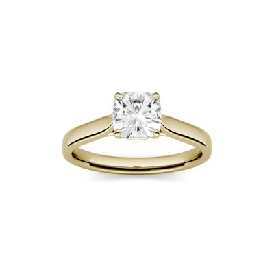 Cushion-Cut Moissanite Solitaire Ring in 14K Gold