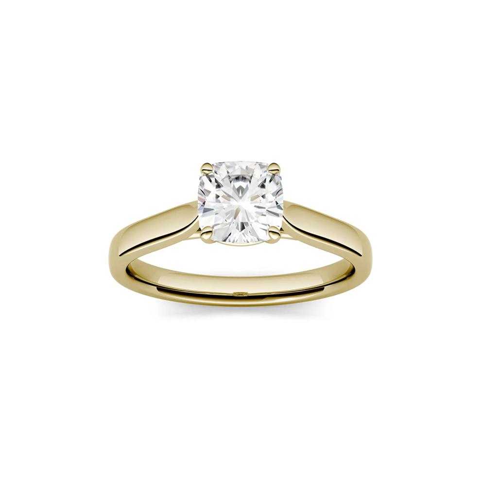 Cushion-Cut Moissanite Solitaire Ring in 14K Yellow Gold (1 ct. dew) – Image 1 of 4