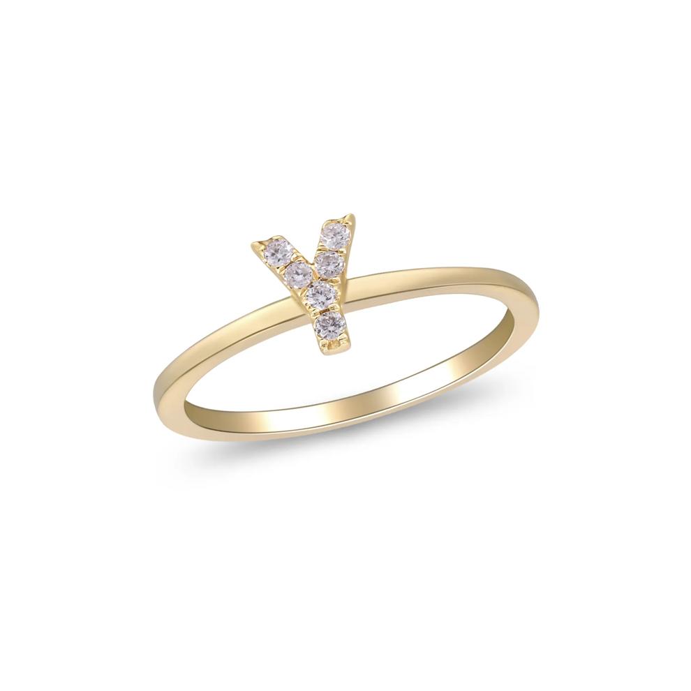 Diamond Accent "Y" Initial Ring in 10K Yellow Gold – Image 4 of 5