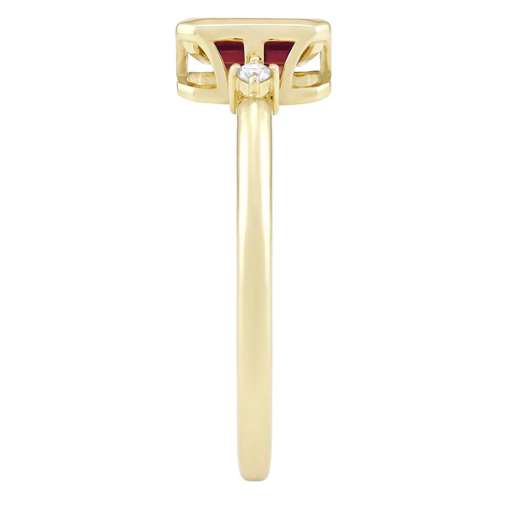 Emerald-Cut Lab-Created Ruby and Diamond Accent Ring in 10K Yellow Gold – Image 3 of 3