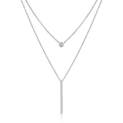 Double Layer Necklace with Diamond Accents in Sterling Silver