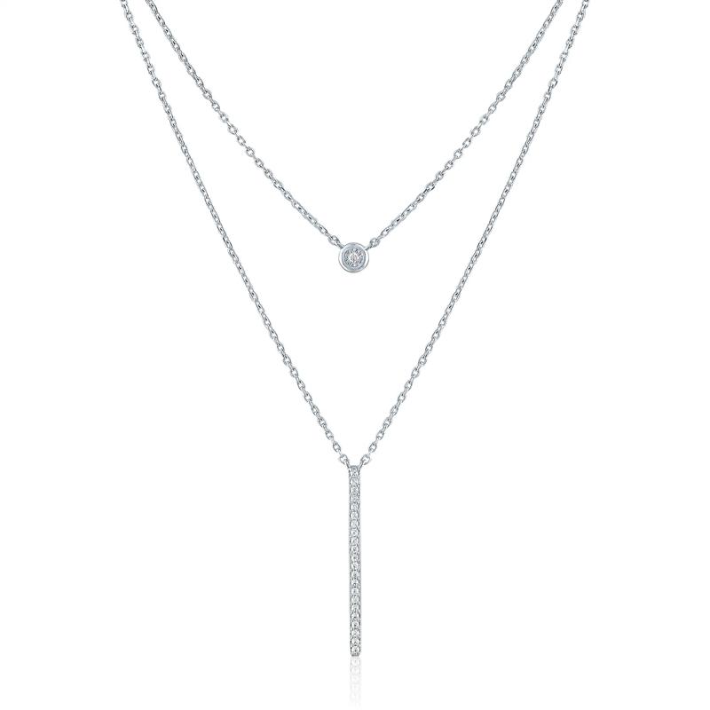 Double Layer Necklace with Diamond Accents in Sterling Silver – Image 1 of 3