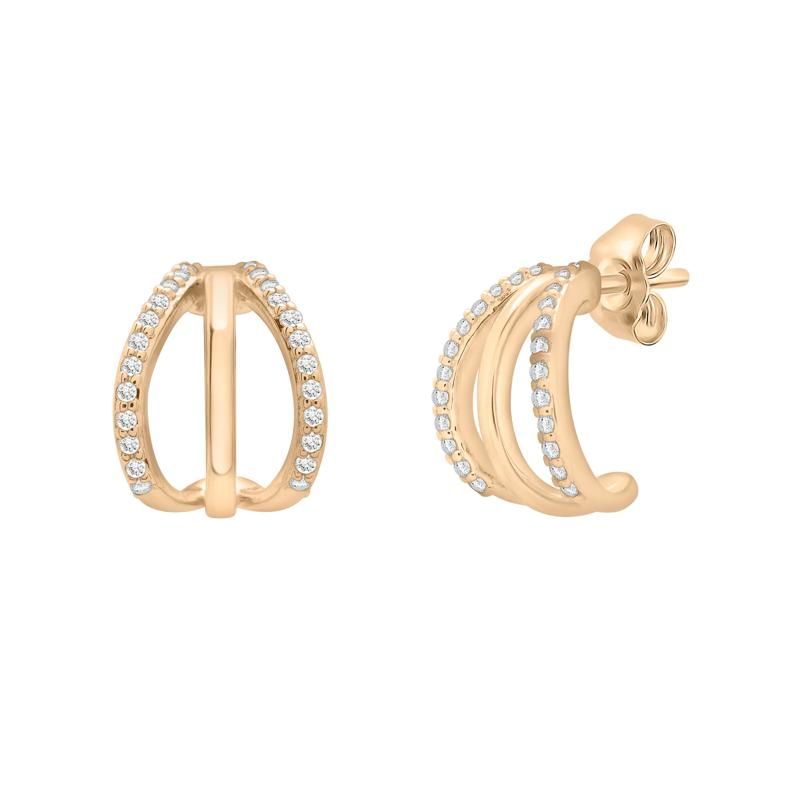 Diamond Three-Row J-Hoops in 10K Yellow Gold &#40;1/8 ct. tw.&#41; – Image 1 of 1