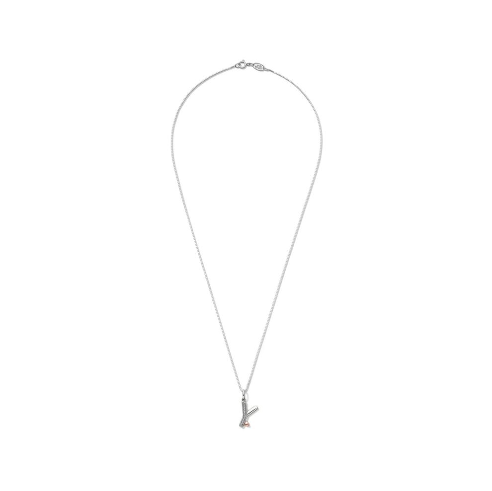 Diamond Accent Initial Y Pendant in Sterling Silver and 14K Rose Gold – Image 2 of 5