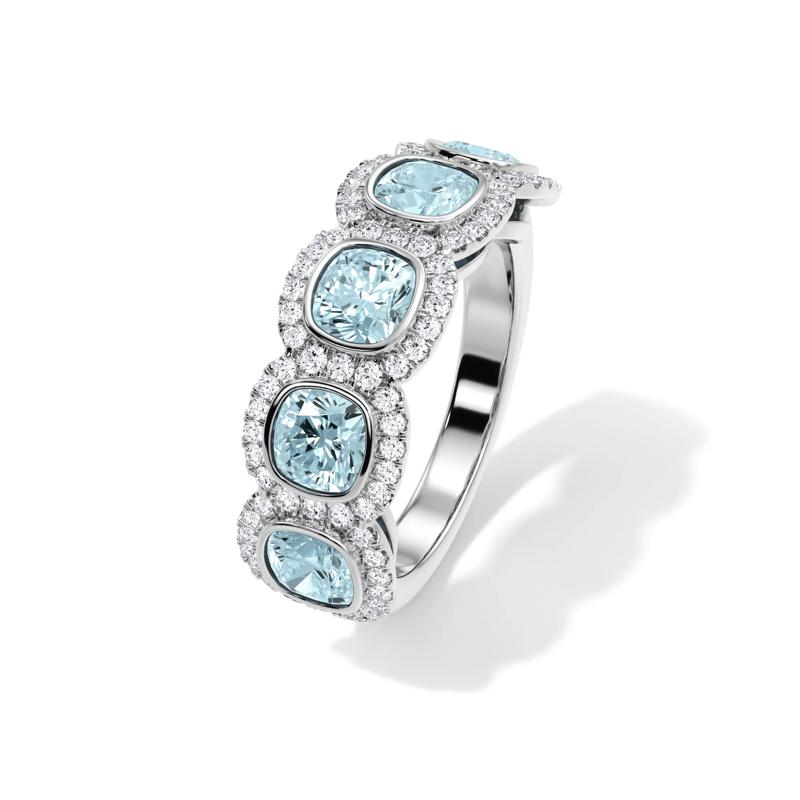 Lab Grown Diamond Blue Cushion-Cut &amp; Round Anniversary Band in 14K White Gold &#40;3 ct. tw.&#41; – Image 4 of 4