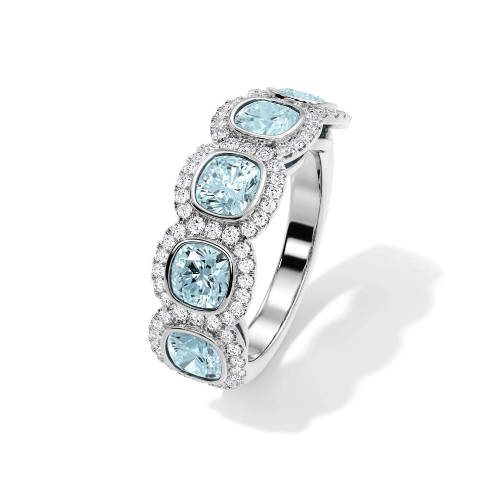 Lab Grown Diamond Blue Cushion-Cut &amp; Round Anniversary Band in 14K White Gold (3 ct. tw.) – Image 4 of 4