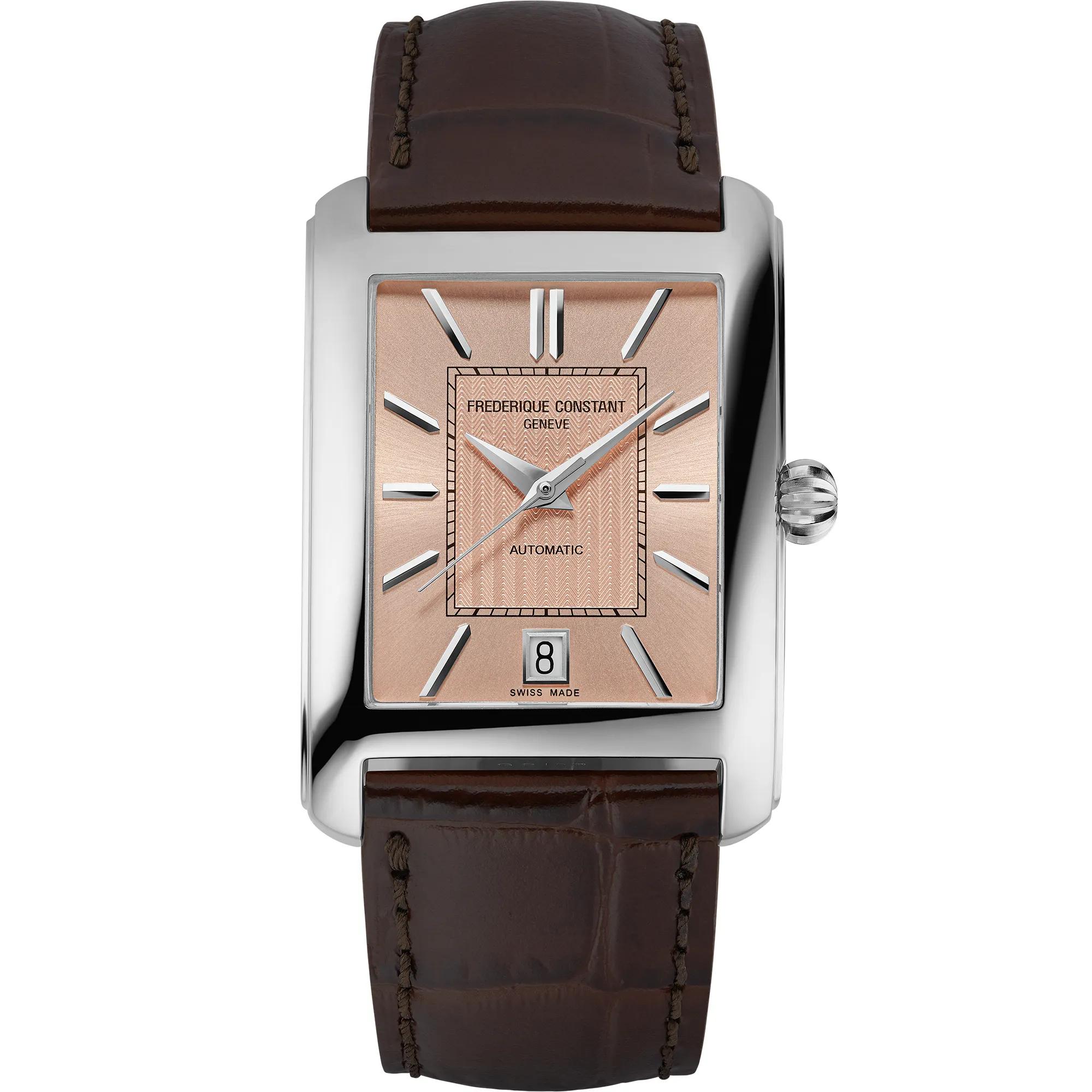 Men's Classics Carrée Watch With a Salmon Dial and Brown Leather Strap