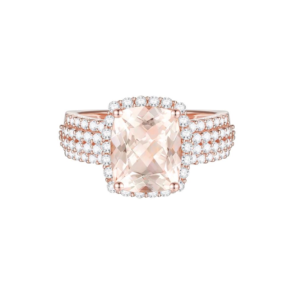 Morganite &amp; Diamond Halo Ring in 10K Rose Gold (5/8 ct. tw.) – Image 1 of 3