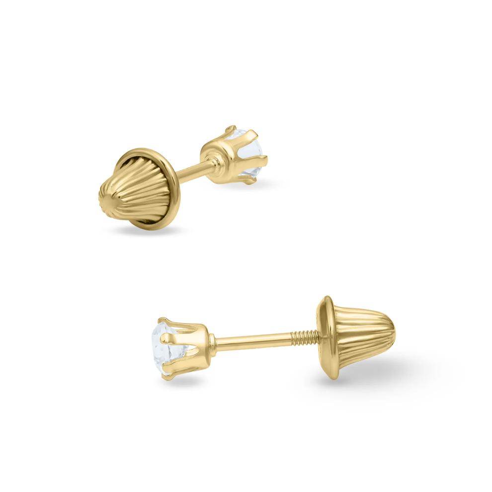 Children's White Topaz Stud Earrings in 14K Yellow Gold – Image 2 of 2