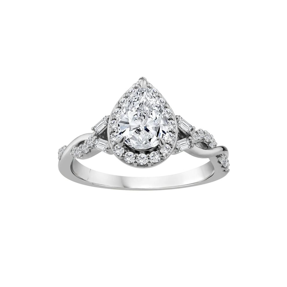 Lab Grown Diamond Pear-Shaped Halo Engagement Ring in 10K White Gold (1 ct. tw.) – Image 1 of 3