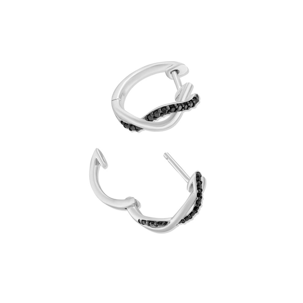 Black Diamond Twist Hoop Earrings in Sterling Silver (1/7 ct. tw.) – Image 2 of 2