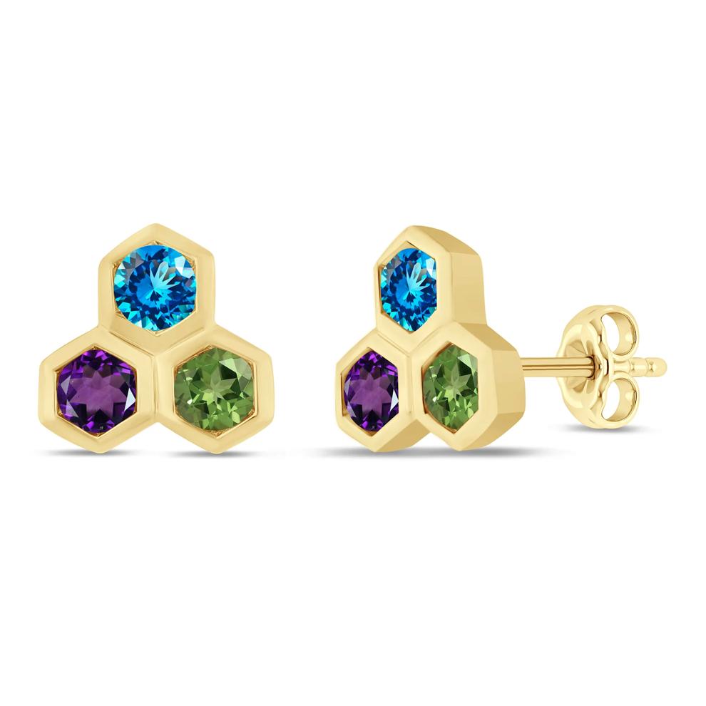 Honeycomb Multi-Gemstone Earrings in 10K Yellow Gold – Image 1 of 1