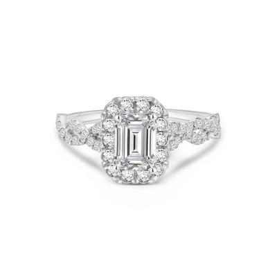 Lab Grown Diamond Emerald Center Engagement Ring in 10K White Gold (1 1/2 ct. tw.)