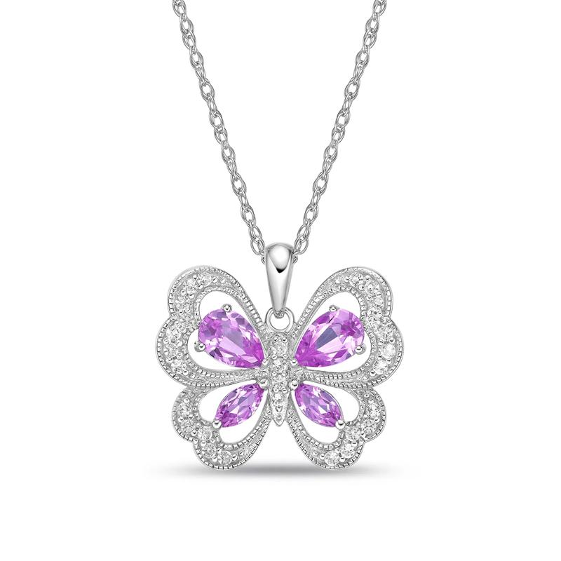 Butterfly Pendant with Lab-Created Pink Sapphires and Lab-Created White Sapphires in Sterling Silver – Image 1 of 3