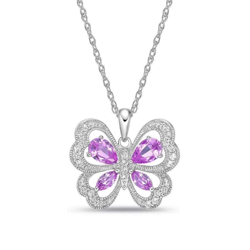 Butterfly Pendant with Lab-Created Pink Sapphires and Lab-Created White Sapphires in Sterling Silver – Image 1 of 3