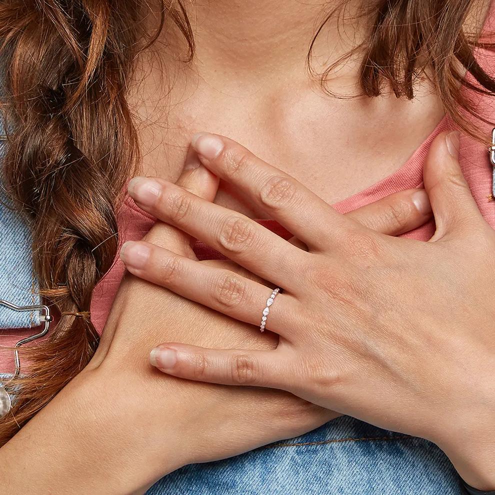 Pear-Shaped Moissanite Stacking Ring in Sterling Silver (2/5 ct. dew) – Image 5 of 5