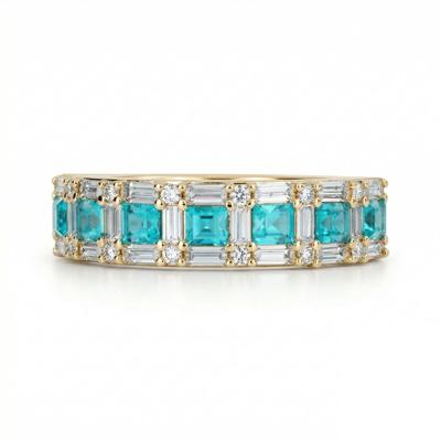 Lab-Created Paraiba Tourmaline & Diamond Band in 10K Yellow Gold (1/2 ct. tw.)
