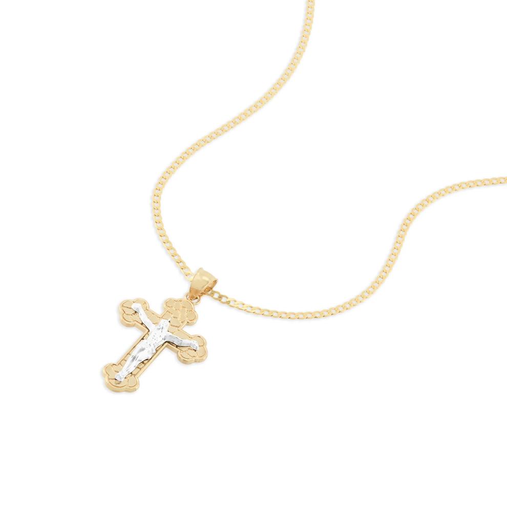 Polished Nugget Crucifix Pendant Necklace in 10K Yellow &amp; White Gold – Image 3 of 4