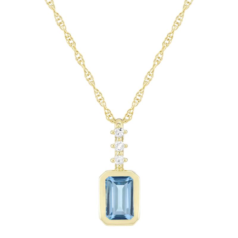 Swiss Blue Topaz and Diamond Accent Pendant in 10K Yellow Gold – Image 1 of 3