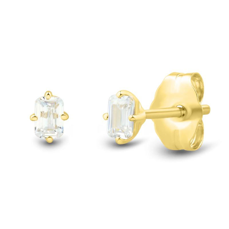 Lab Grown Diamond Emerald-Cut Solitaire Stud Earrings in 10K Yellow Gold &#40;1/4 ct. tw.&#41; – Image 1 of 3