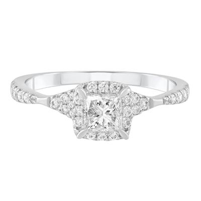 Diamond Princess-Cut Center Halo Engagement Ring in Platinum (3/4 ct. tw.)