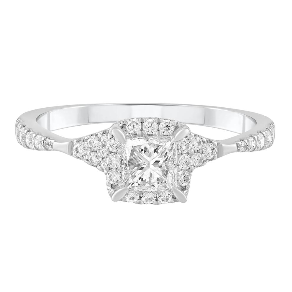 Diamond Princess-Cut Center Halo Engagement Ring in Platinum (3/4 ct. tw.) – Image 1 of 3