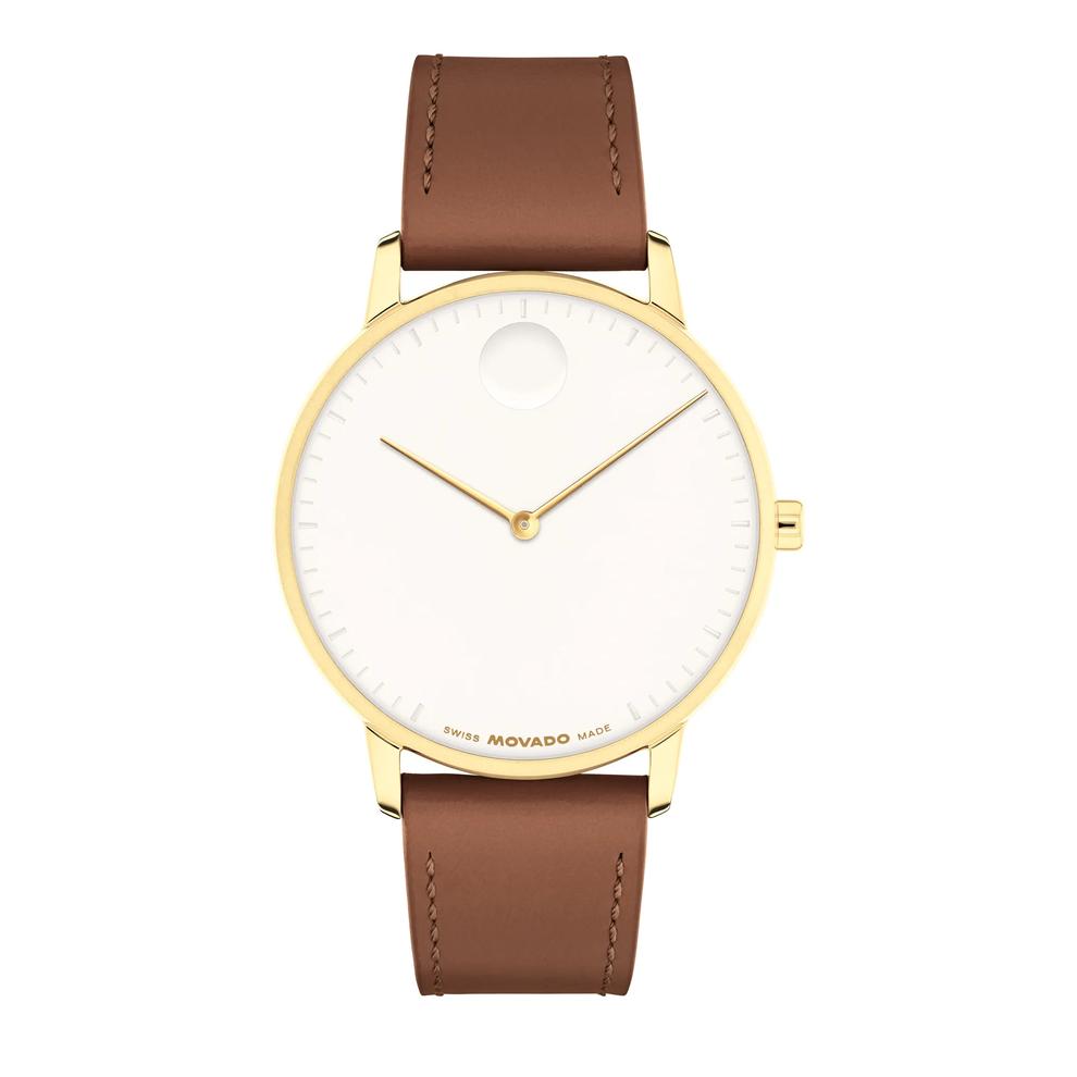Face Watch With Brown Leather Strap in Gold-Tone Stainless Steel, 39mm – Image 1 of 3