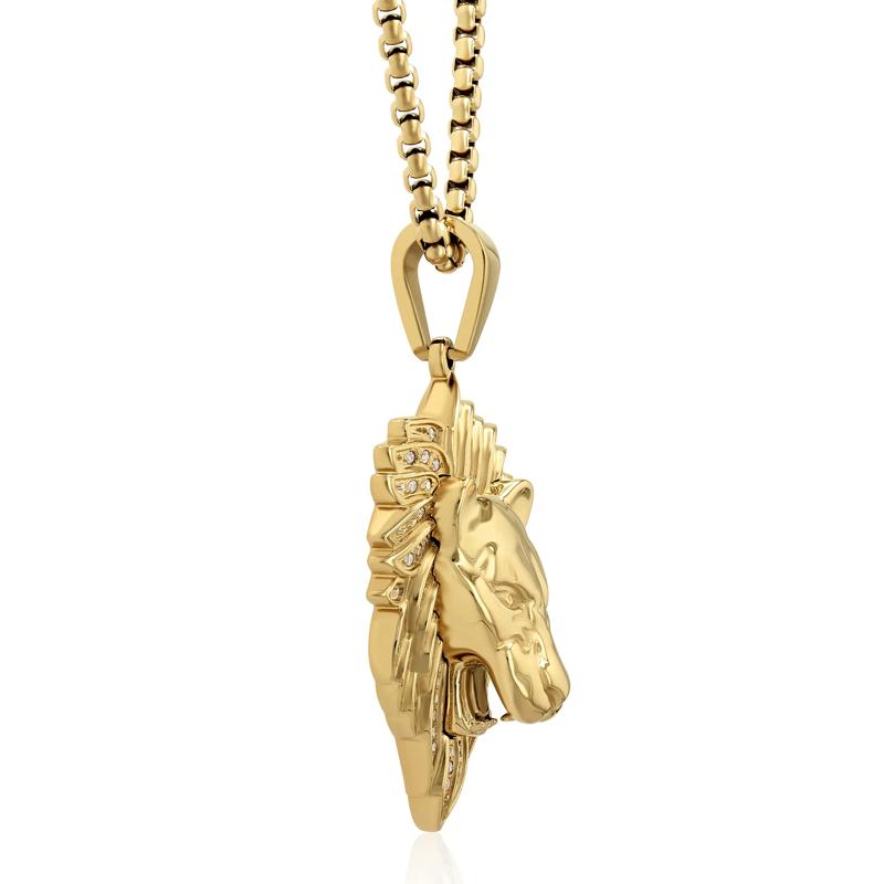 Diamond Lion Head Pendant in Yellow Gold-Tone Ion-Plated Stainless Steel &#40;1/4 ct. tw.&#41; – Image 3 of 4