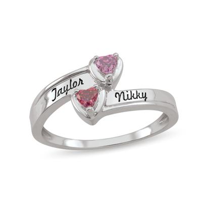 Personalized Engravable Gemstone Heart Bypass Ring