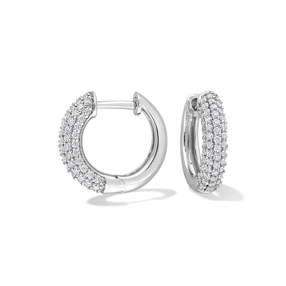 Lab-Created Moissanite Pav&eacute; Hoop Earrings in Sterling Silver (5/8 ct. dew) – Image 1 of 2