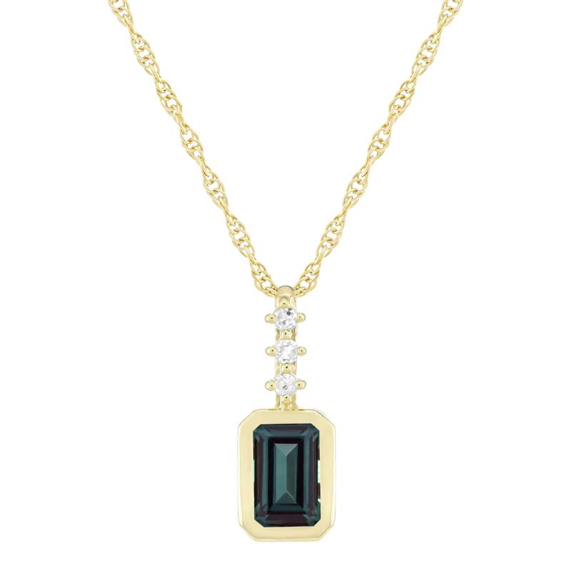 Lab-Created Alexandrite and Diamond Accent Pendant in 10K Yellow Gold – Image 1 of 3