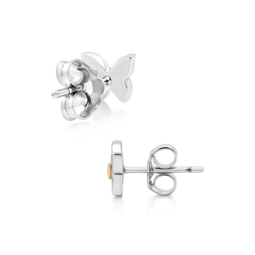 Diamond Accent Butterfly Stud Earrings in 10K White &amp; Yellow Gold – Image 2 of 2