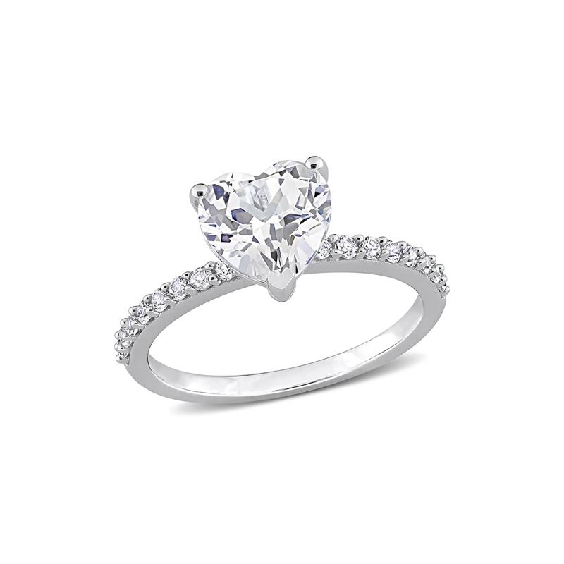 Heart-Shaped Lab Created White Sapphire Ring in 10K White Gold – Image 1 of 5