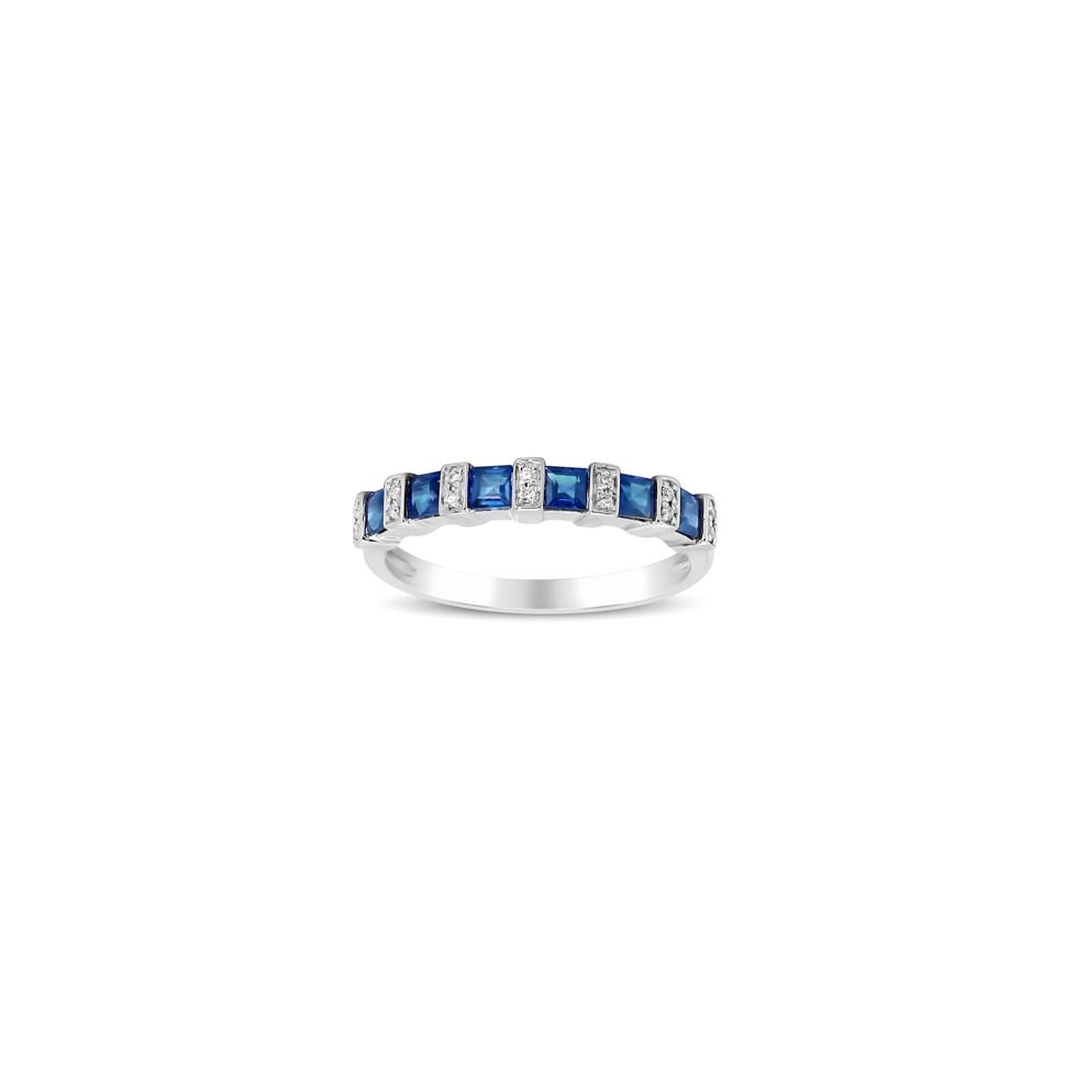 Princess-Cut Blue Sapphire and Diamond Accent Ring in 10K White Gold – Image 4 of 4