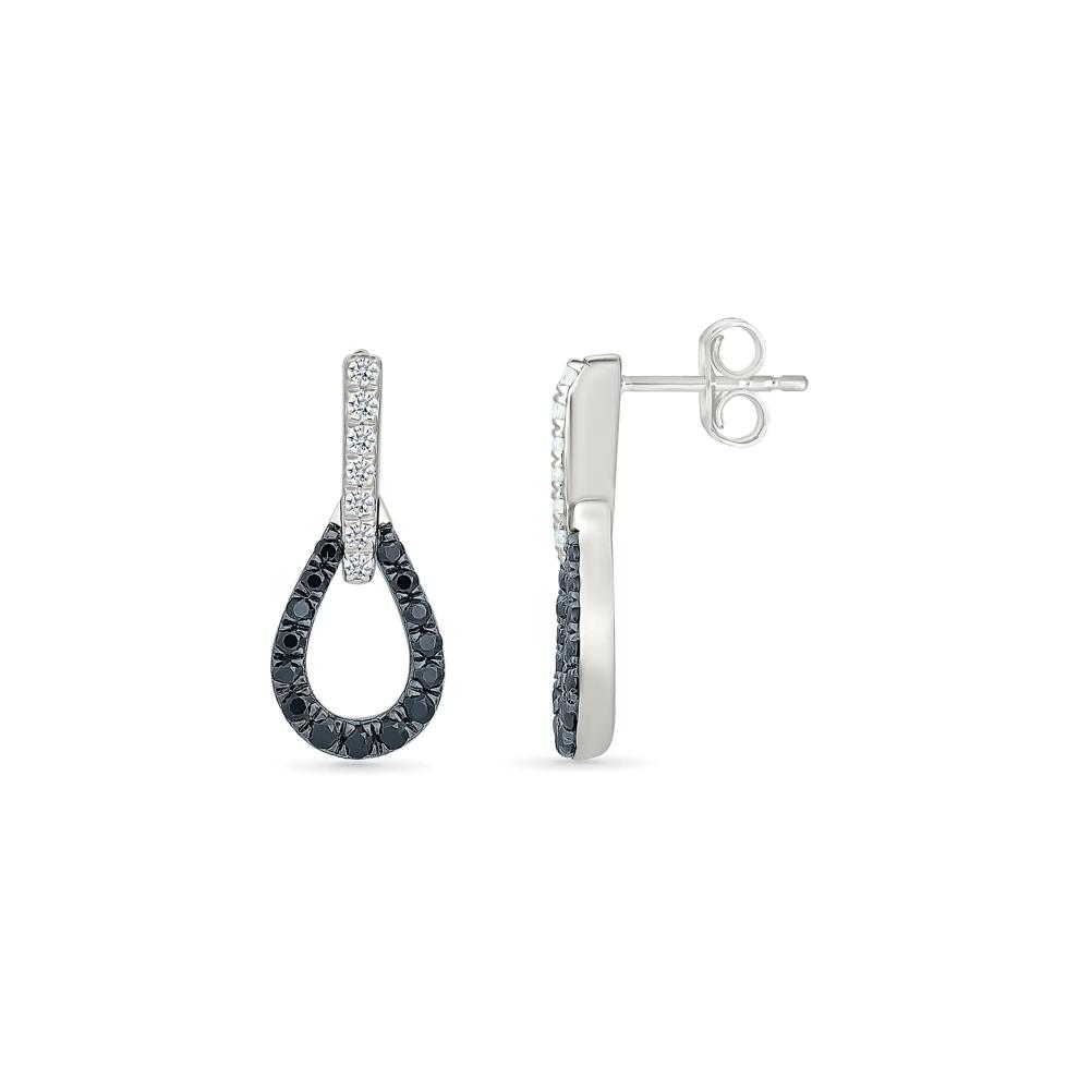 Black and White Diamond Drop Earring in Sterling Silver – Image 2 of 3