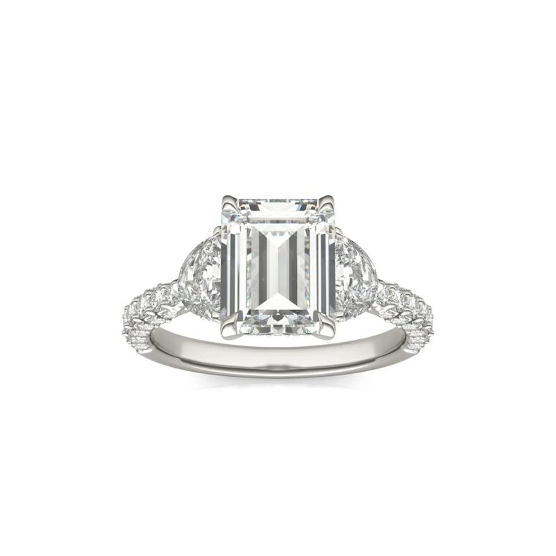 Emerald-Cut Lab Created Moissanite Engagement Ring in 14K White Gold – Image 4 of 5