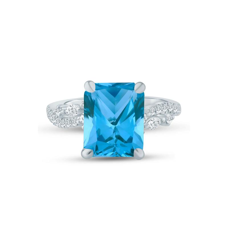 Swiss Blue Topaz and Lab Grown Diamond Engagement Ring in 14K White and Yellow Gold &#40;3/8 ct. tw.&#41; – Image 1 of 4
