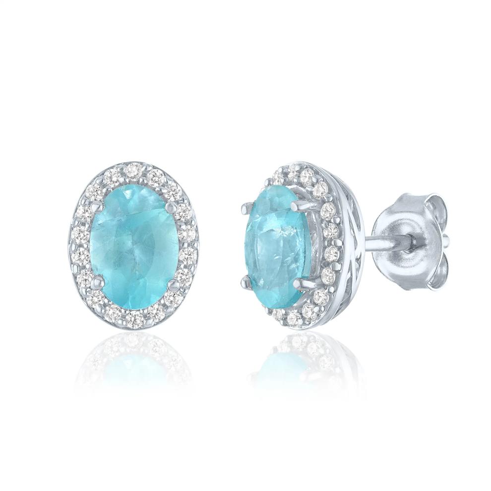 Apatite &amp; Diamond Halo Stud Earrings in Sterling Silver (1/5 ct. tw.) – Image 1 of 1