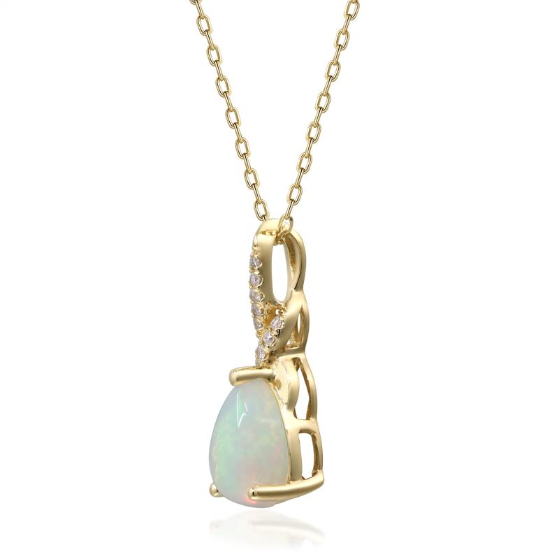 Pear-Shaped Opal and Diamond Accent Pendant in 10K Yellow Gold – Image 2 of 3