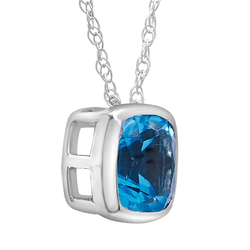 Blue Topaz Pendant with Cushion Cut in 10K White Gold – Image 2 of 3