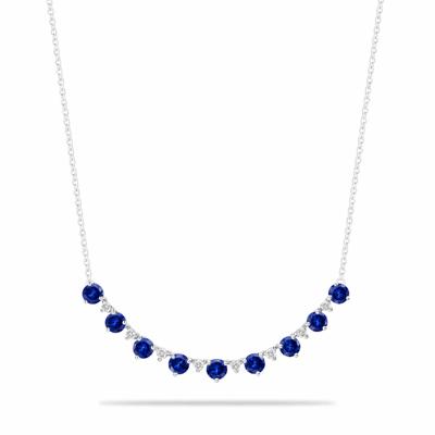Lab-Created Emerald & Lab-Created White Sapphire Frontal Necklace in Sterling Silver