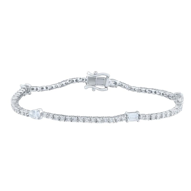 Lab Grown Diamond Mixed Shape Tennis Bracelet in 14K White Gold &#40;3 ct. tw.&#41; – Image 1 of 3