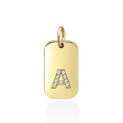 personalized diamond initial tag pendant in 10K Yellow Gold